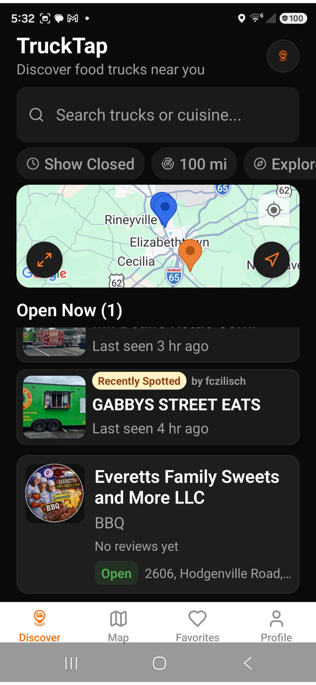 TruckTap discovery map screen