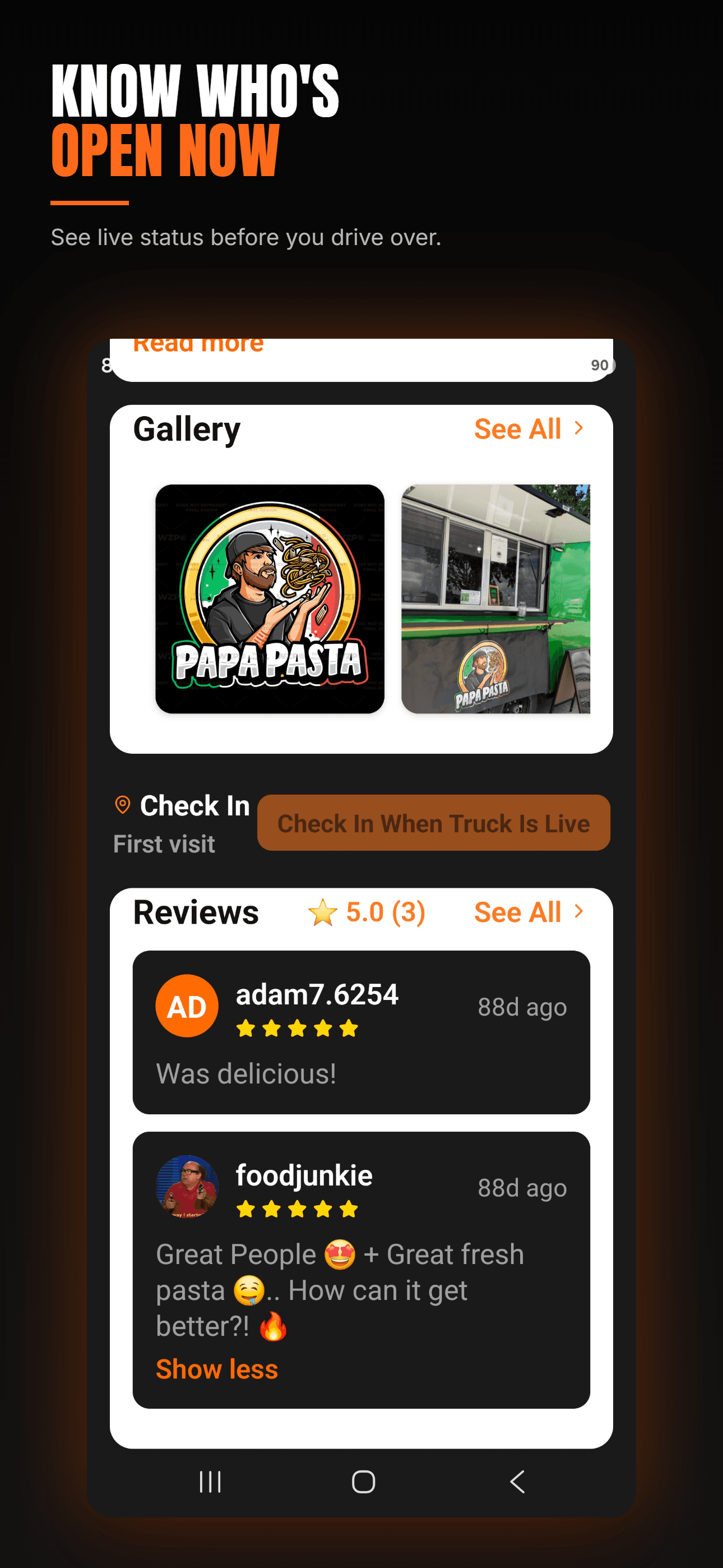 Know Who's Open Now — see live status before you drive over