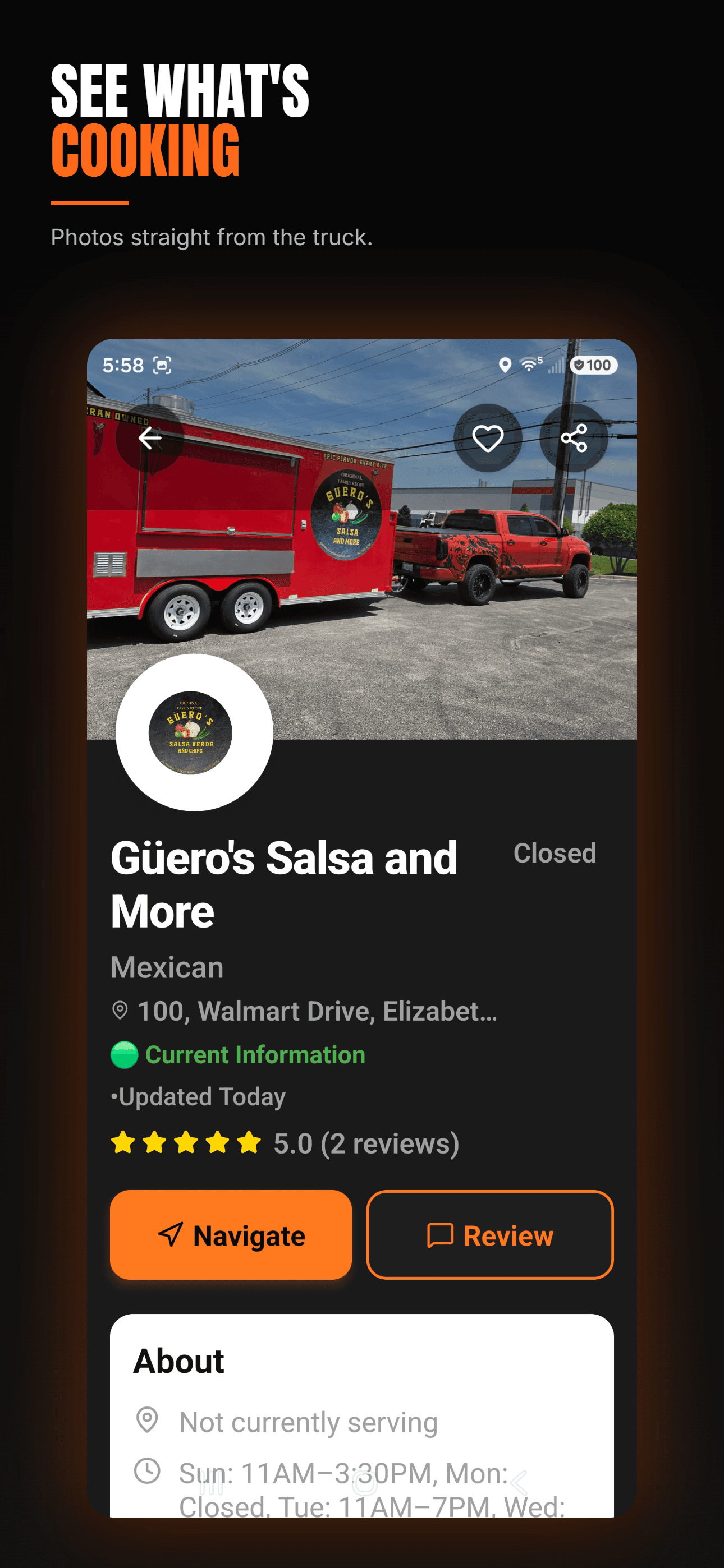 See What's Cooking — photos straight from the truck