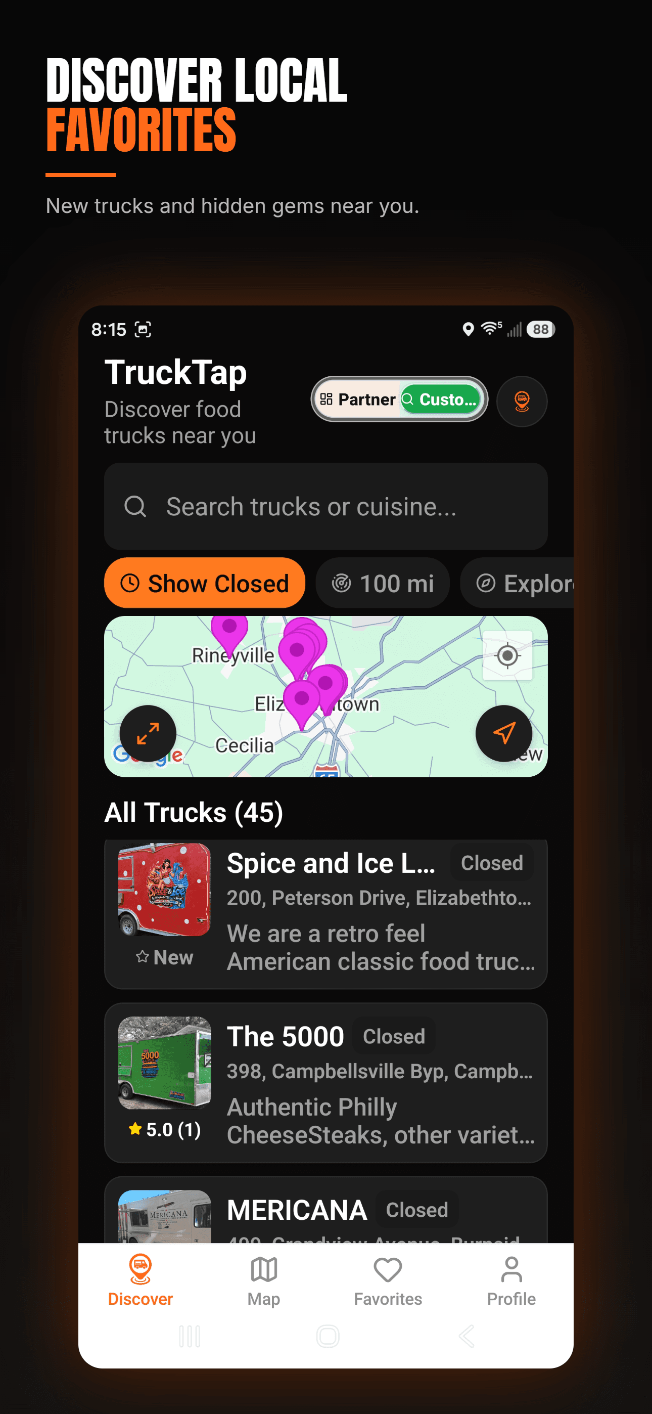 Discover Local Favorites — new trucks and hidden gems near you
