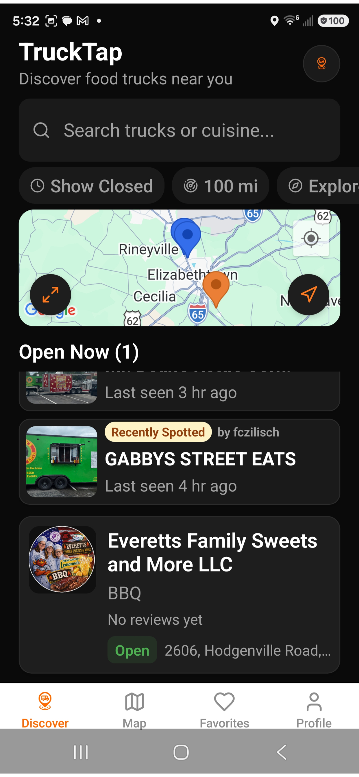 TruckTap discovery map screen